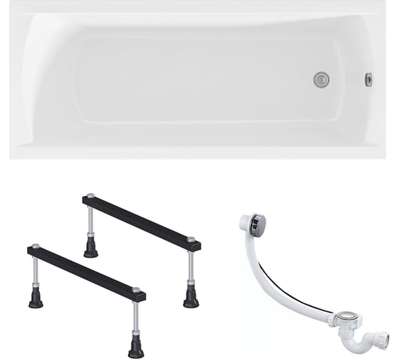 Изображение товара Акриловая ванна 1Marka 165х70 см MODERN в наборе 3 в 1: прямоугольная металлические ножки, слив-перелив хром 01мод16570кс1