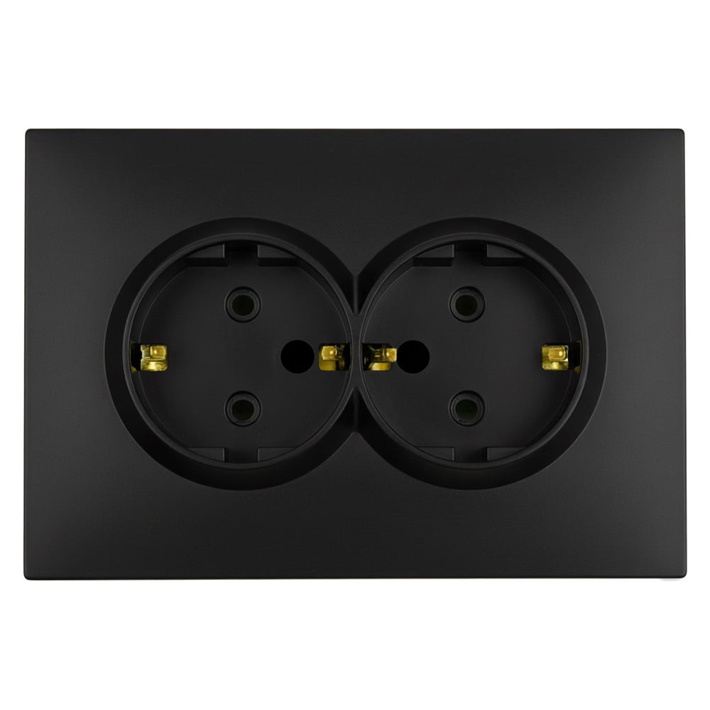 Изображение товара Розетка 2-местная STEKKER Эмили с защитной шторкой 250В 16А черный уголь