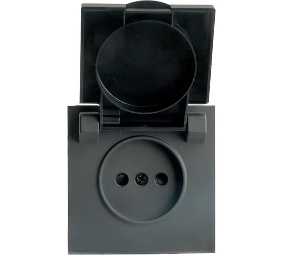 Изображение товара Розетка 1-местная STEKKER RST16-5113-05 с крышкой с защитными шторками, б/з, 250В, 16А, серия Эмили, RST16-5113-05, черный уголь, soft touch, 49852