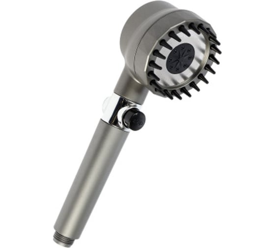 Изображение товара Лейка для душа GRIALE диаметр 80 мм, 3 режима, с массажными зубчиками, кнопка "стоп", титан GR9931307