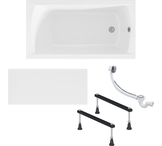 Изображение товара Акриловая ванна 1Marka 120х70 см MODERN в наборе 4 в 1: прямоугольная фронтальная панель, металлические ножки, слив-перелив хром 01мод1270кс1+