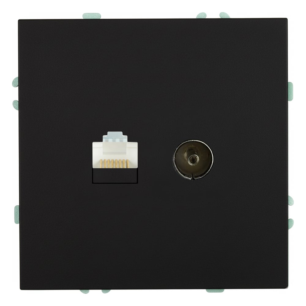 Изображение товара Розетка TV + компьютерная RJ-45 (механизм) STEKKER RST00-5106-05, серия Эмили, черный уголь, soft touch, 49846 Изображение товара Розетка TV + компьютерная RJ-45 (механизм) STEKKER RST00-5106-05, серия Эмили, черный уголь, soft touch, 49846