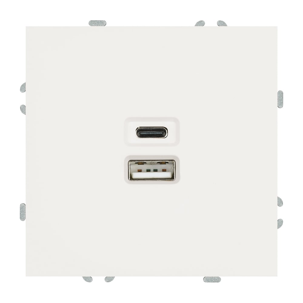 Изображение товара Розетка 2-местная USB + Type C серия Эмили RST 250В 20W белый фарфор