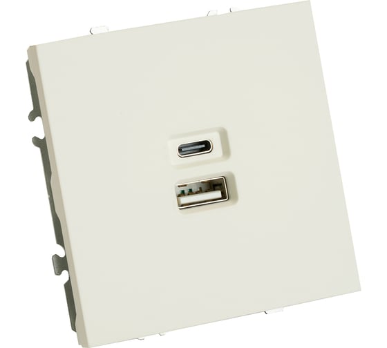 Изображение товара Розетка 2-местная USB + Type C (механизм) STEKKER 250В, 20W, серия Эмили, RST10-5115-01, белый фарфор, soft touch, 49879