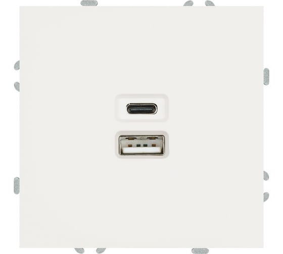 Изображение товара Розетка 2-местная USB + Type C (механизм) STEKKER 250В, 20W, серия Эмили, RST10-5115-01, белый фарфор, soft touch, 49879