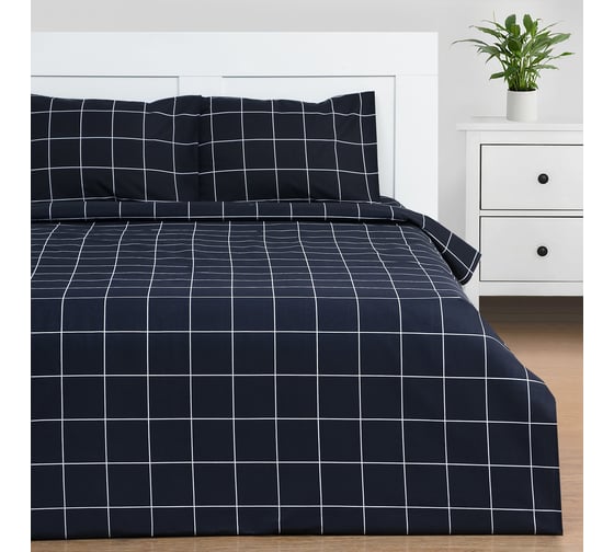 Изображение товара Комплект постельного белья Этель 2 сп "Клетка" цв. черный 175х215, 200х220, 50х70-2 шт, бязь, 125 г/м2 9355713