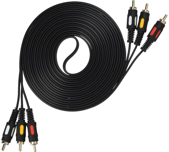 Изображение товара Кабель GoPower 3xRCA (m)-3xRCA (m) 5.0м ПВХ черный Premium Zip-Lock c подвесом 00-00027486