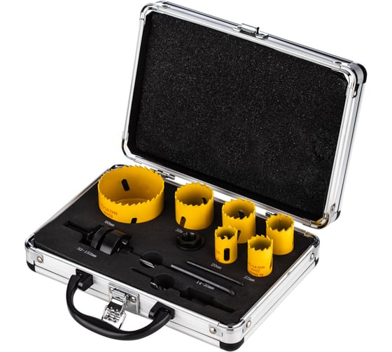 Изображение товара Набор коронок Bimetal (20, 22, 25, 30, 35, 60 мм), 11 предметов, металлический кейс KRANZ KR-92-0201-1