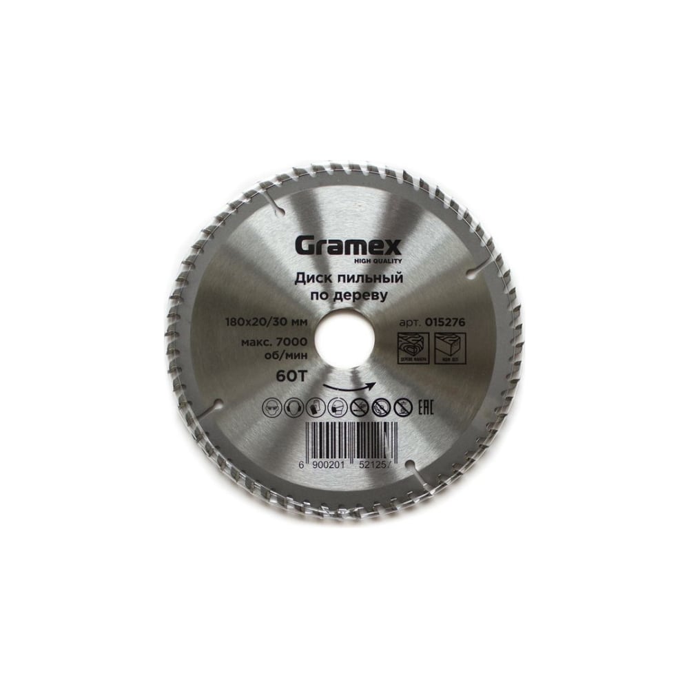 Изображение товара Пильный диск Gramex 180х30/20 мм, 60 зубьев для дерева
