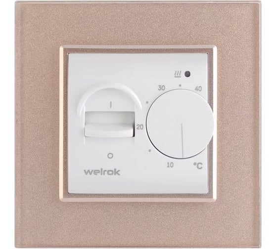 Изображение товара Терморегулятор LIVOLO Welrok MEX для рамки  с механическим управлением, датчик пола 3 м, белый с рамкой шампань WMEX-C701TM-11 NP