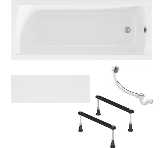 Изображение товара Ванна акриловая 1Marka 165х70 см MODERN в наборе 4 в 1: прямоугольная ванна, фронтальная панель, металлические ножки, слив-перелив хром 0 01мод16571кс+