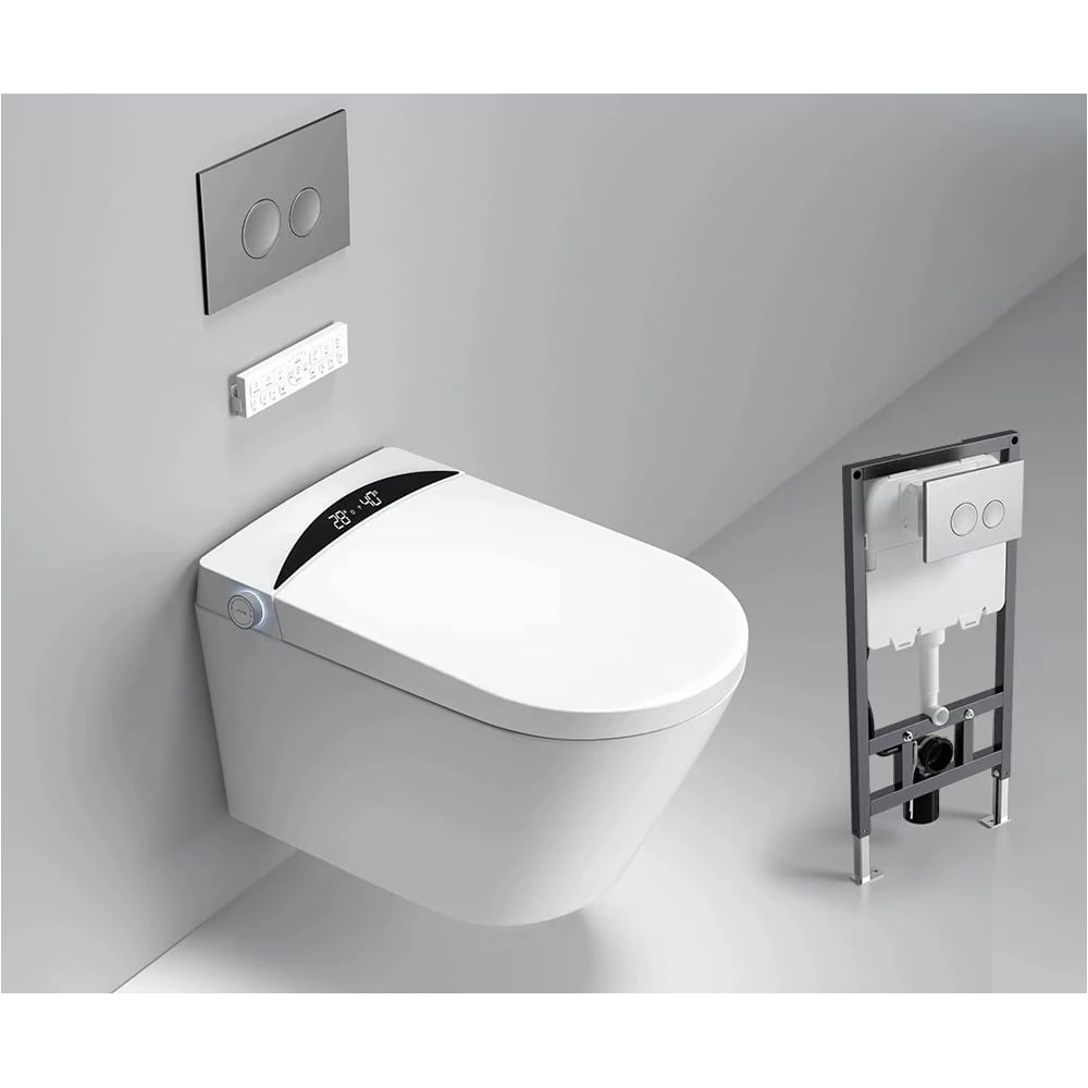 Изображение товара Электронный унитаз-биде подвесной Timo с инсталляцией и хромированной кнопкой TE-751
