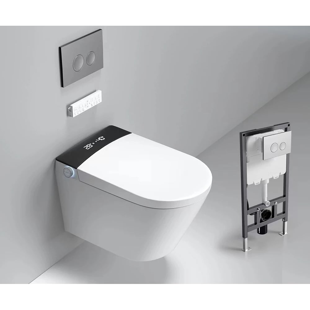 Изображение товара Электронный унитаз-биде подвесной Timo с инсталляцией и черной матовой кнопкой TE-751B