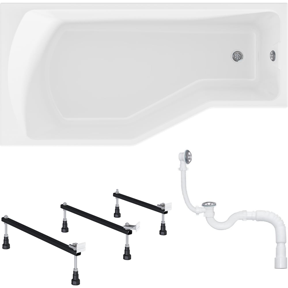 Изображение товара Акриловая ванна 1Marka 150х75 см Convey в наборе 3 в 1: асимметричная левый угол, металлические ножки, слив-перелив хром 01кон1575лкс2+