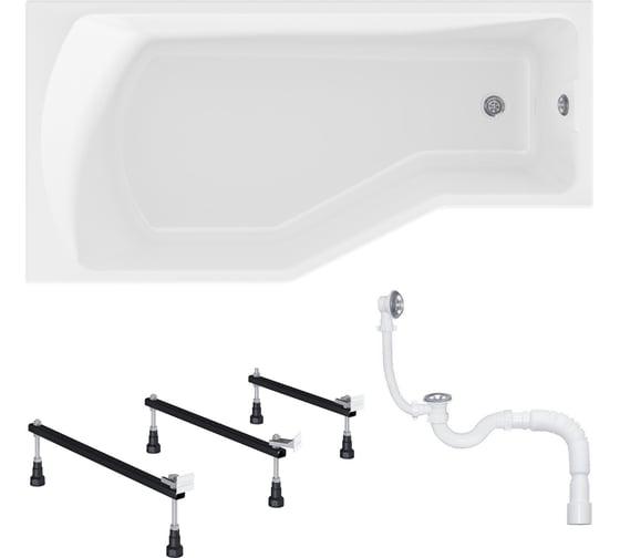 Изображение товара Акриловая ванна 1Marka 150х75 см Convey в наборе 3 в 1: асимметричная левый угол, металлические ножки, слив-перелив хром 01кон1575лкс2+