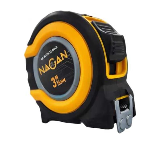 Изображение товара Рулетка NAGAN 3м*16мм, пластик АБС, прорезиненная, 2-сторонняя НГ-РИ-32-030-16
