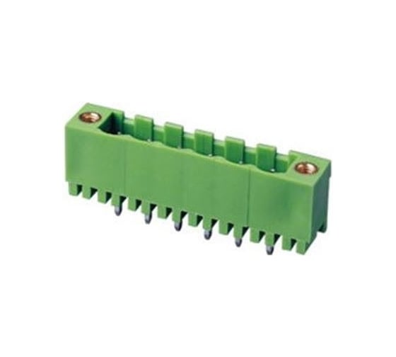 Изображение товара Клеммник Dinkle 2 контакта " вилка" шаг 5.08 мм (с бок. резьб. отв.), вертик. на плату 2EHDVM-02P Т02153022