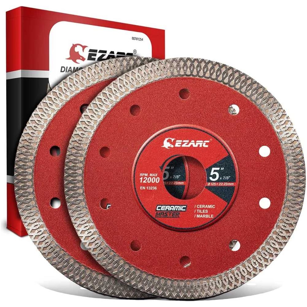 Изображение товара Алмазные отрезные диски 125 мм для УШМ по керамограниту, мрамору, плитке, 2 шт Ezarc 80761254