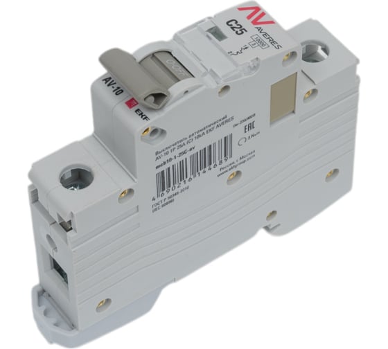 Изображение товара Автоматический выключатель EKF AVERES AV-10, 1P, 25A, 10kA mcb10-1-25C-av