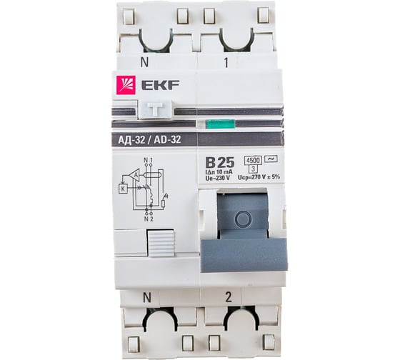 Изображение товара Дифференциальный автомат EKF PROxima АД-32, 1P+N, 25А/10мА, 4,5кА DA32-25-B-10-pro