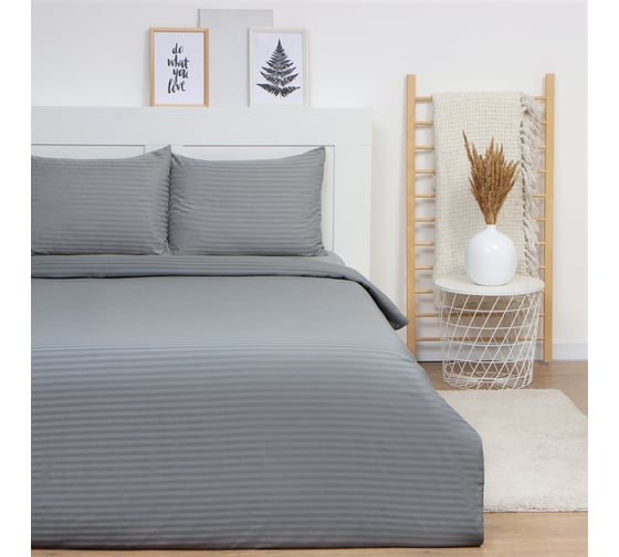 Изображение товара Комплект постельного белья LoveLife евро Gray line 200х217 см, 230х240 см, 50х70 см -2 шт, страйп-сатин, 100% п/э 10253909