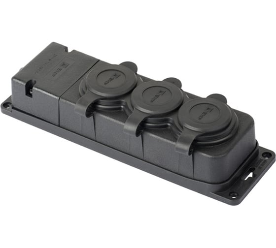 Изображение товара Трехместная розетка (колодка) с защитными крышками EKF каучуковая 230В 2P+PE 16A IP44 PRO RPS-015-16-230-44-r