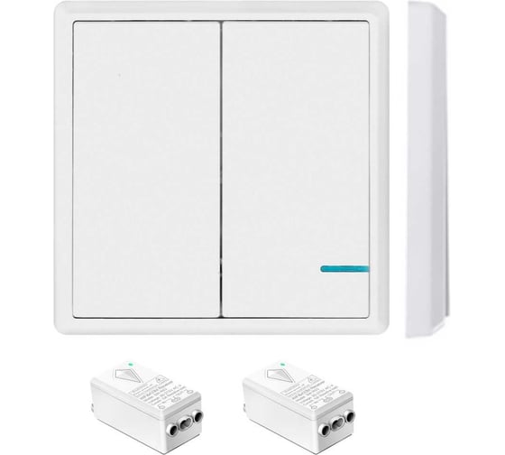 Изображение товара Умный выключатель GRITT Practic 2 клавиши, белый, комплект 1 выключатель, 2 радиореле 220В, 1000Вт, IP67 433 + 11110