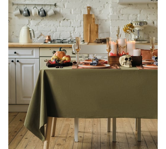 Изображение товара Скатерть Этель Kitchen 150x250 см, цвет зеленый, 100% хл, саржа 220 г/м2 7866037