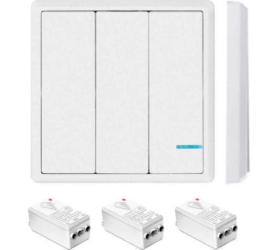 Изображение товара Беспроводной выключатель GRITT Practic 3 клавиши, белый комплект 1 выключатель, 3 радиореле, 220В, 1000Вт 11103