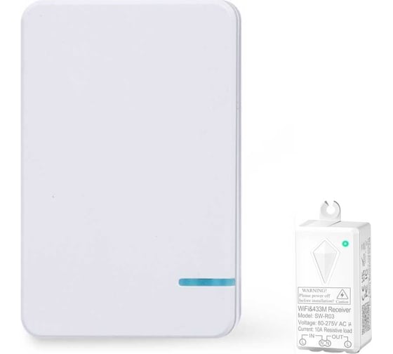 Изображение товара Умный выключатель GRITT Practic SX 1 клавиша, белый комплект 1 выключатель, IP67, 1 радиореле, 220В, 1000Вт 433 + 13125 11114