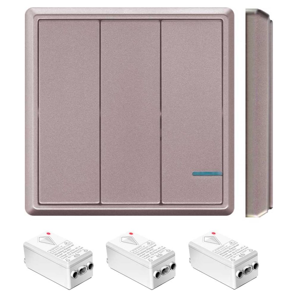 Беспроводной выключатель GRITT 3 клавиши, розовое золото, комплект 1 выключатель, 3 радиореле, 220В 11107