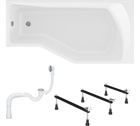 Изображение товара Акриловая ванна 1Marka 150х75 см Convey в наборе 3 в 1: асимметричная правый угол, металлические ножки, слив-перелив хром 01кон1575пкс2+