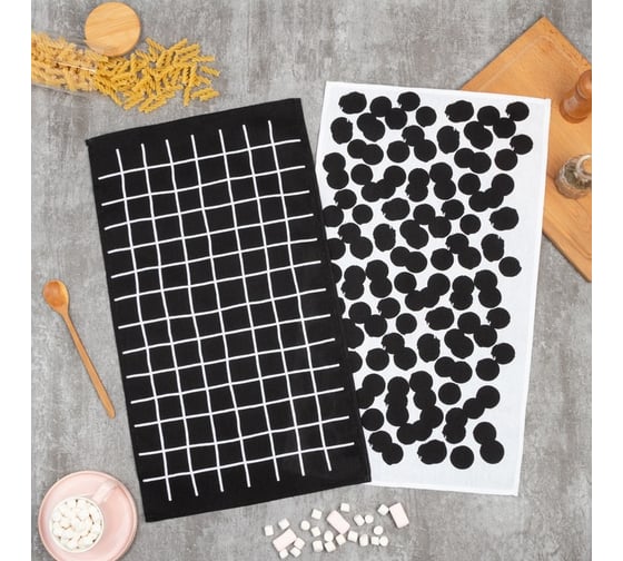 Изображение товара Набор кухонных полотенец Доляна Геометрия 35x60см-2шт, 100% хл 5423104