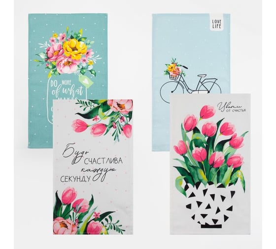 Изображение товара Набор кухонных полотенец Доляна Цвети 35x60см-4шт, 100% хл 5423133