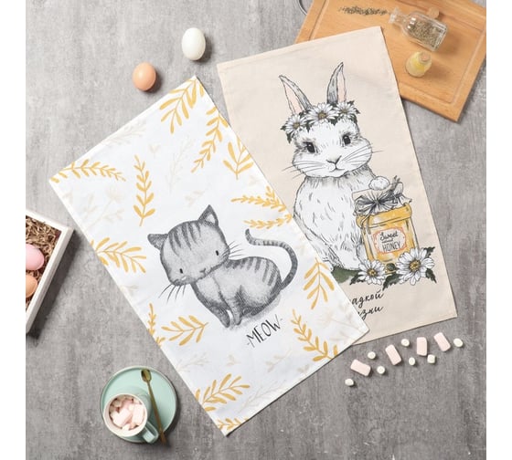 Изображение товара Набор кухонных полотенец Доляна Сладкой жизни 35x60см-2шт, 100% хл 10202599