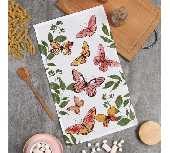 Изображение товара Полотенце Доляна Бабочки 28x46 см, 100% хл, вафля 160 г/м2 9485537