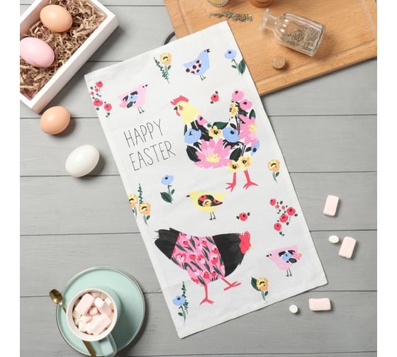 Изображение товара Полотенце кухонное Доляна Happy easter 28x46 см, рогожка, 100% хл, 160г/м2 10202605