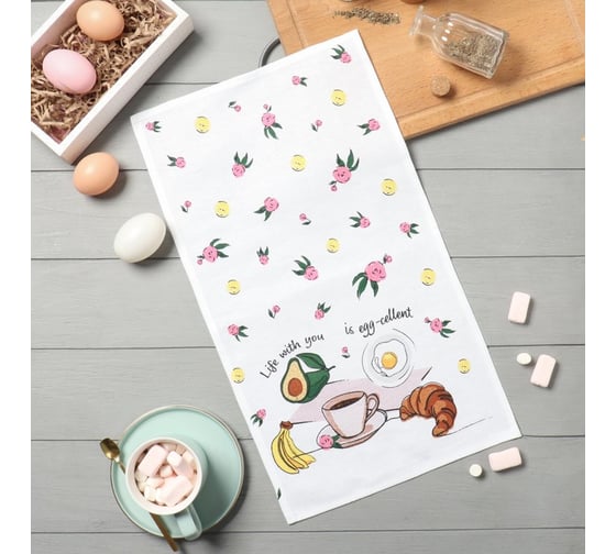 Изображение товара Полотенце кухонное Доляна Life with you 28x46 см, рогожка, 100% хл, 160г/м2 10202619