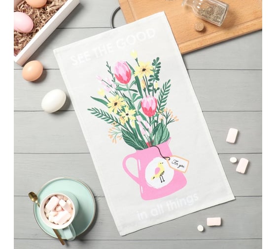 Изображение товара Полотенце кухонное Доляна Красота во всем 28x46 см, рогожка, 100% хл, 160г/м2 10202607