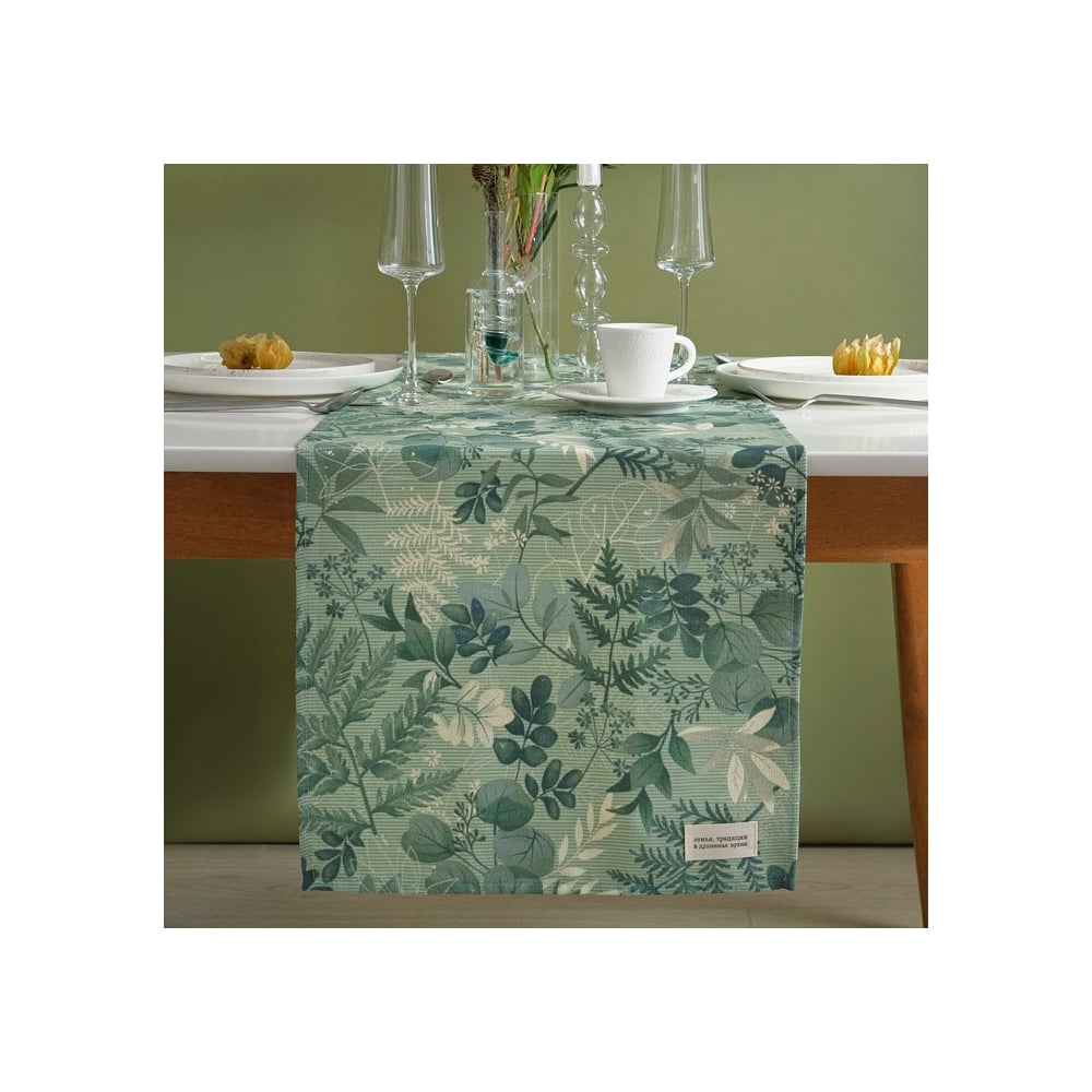 Изображение товара Дорожка Доляна Лесная прохлада 40х146 см зеленая с рисунком нескользящая