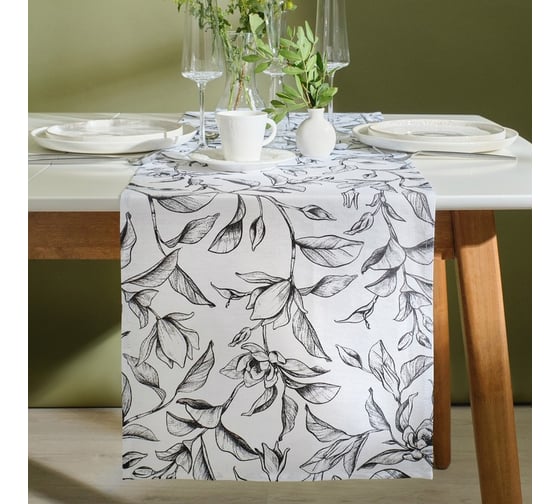 Изображение товара Дорожка Доляна Plant leaves 40x146 см, 100% хл, рогожка 164 г/м2 9322530