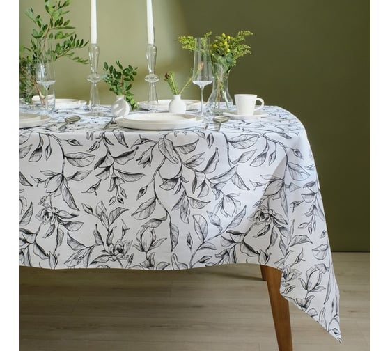Изображение товара Скатерть Доляна Plant leaves 146x180 см, 100% хл, рогожка 164 г/м2 9322527