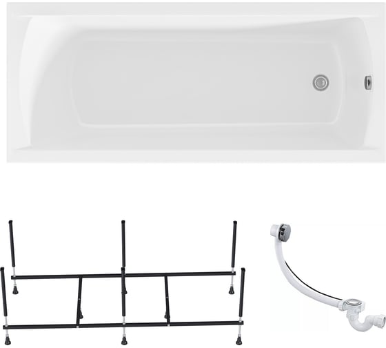 Изображение товара Акриловая ванна 1Marka 140х70 см MODERN в наборе 3 в 1: прямоугольная усиленный металлический каркас, слив-перелив хром 01мод1470кс2+