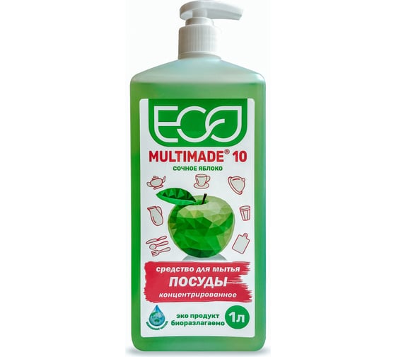 Изображение товара Моющее средство для посуды Мультимэйд 10 с ароматом яблока, 1 л 4607002304295