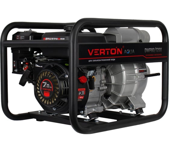 Изображение товара Мотопомпа для сильнозагрязненной воды VERTON DWP 80/1200, 7л.с/212см3,80мм/3", 1200л/мин, 72м3/ч, h8м/26, d30мм 01.17548.17554