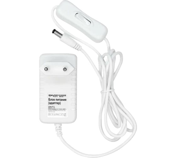 Изображение товара Блок питания (адаптер) Apeyron 24В, 12 Вт, 0,5А, IP44, коннектор 2.5x5.5мм, пластик, белый / 03-151