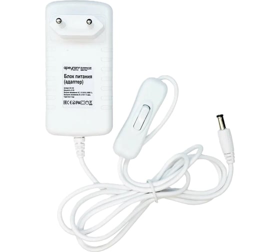 Изображение товара Блок питания (адаптер) Apeyron 24В, 24 Вт, 1А, IP44, коннектор 2.5x5.5мм, пластик, белый / 03-152