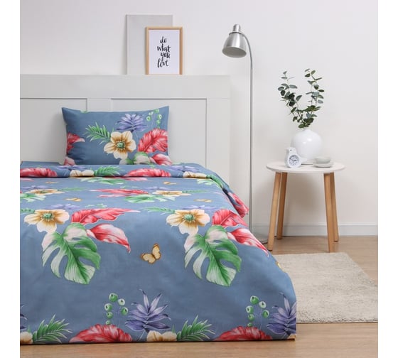 Изображение товара Комплект постельного белья Экономь и Я 1,5 спальный, Тропические листья 143х215см, 145х214см, 50х70см-1шт, 60г/м2, микроф 10364515