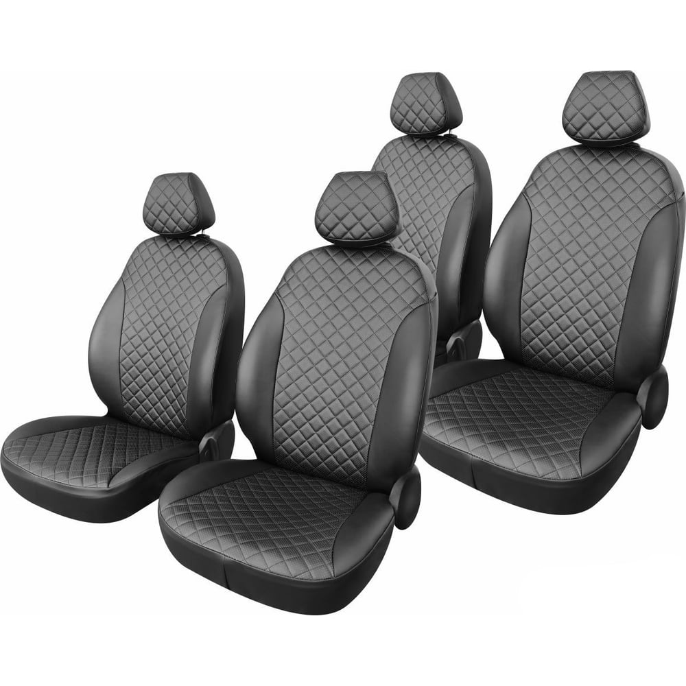 Изображение товара Чехлы на сиденья DEFLY Honda Freed 2011-2016 экокожа черные ромб перфорация