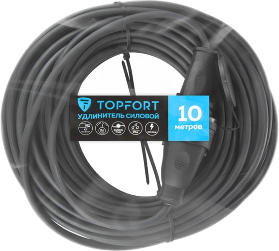 Изображение товара Удлинитель Topfort бублик КГ 2x2,5 кв.мм 10м 16А 1 гнездо б/з.,с/загл., IP44 1959707